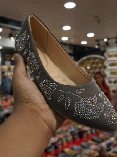 Designer Belly Embroidered With Stones | Latest Girls Fashionable Belly Shoes | Best Quality (Gray)