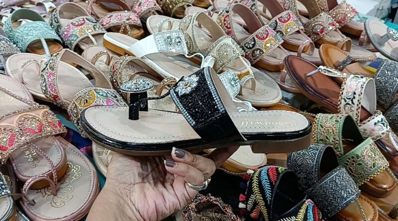 Stone Design Kolhapuri Chappal For Women Under 300/ Best Quality Latest Fashion of Kolhapuri (Black) - Image 5