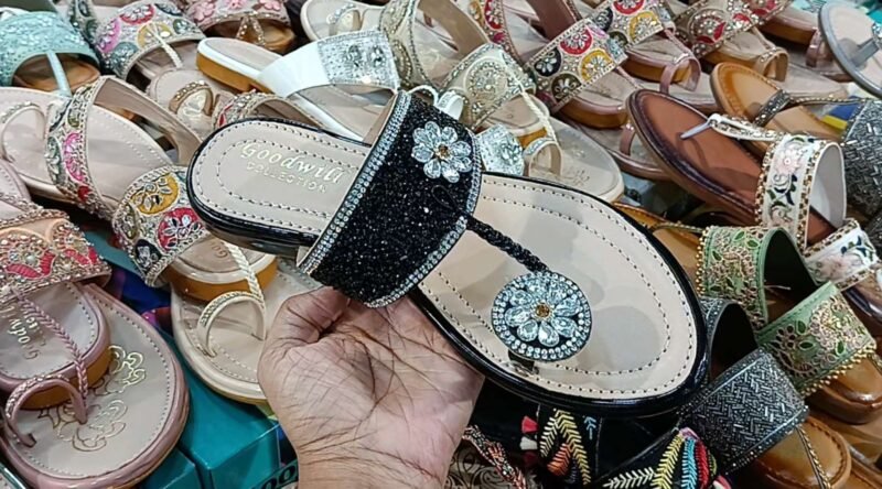 Stone Design Kolhapuri Chappal For Women Under 300/ Best Quality Latest Fashion of Kolhapuri (Black)