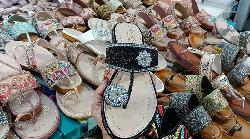 Stone Design Kolhapuri Chappal For Women Under 300/ Best Quality Latest Fashion of Kolhapuri (Black) - Image 3