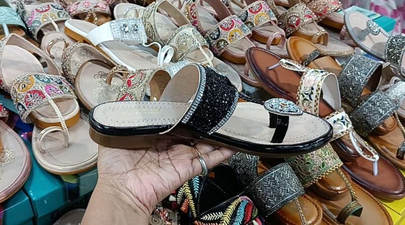 Stone Design Kolhapuri Chappal For Women Under 300/ Best Quality Latest Fashion of Kolhapuri (Black) - Image 2
