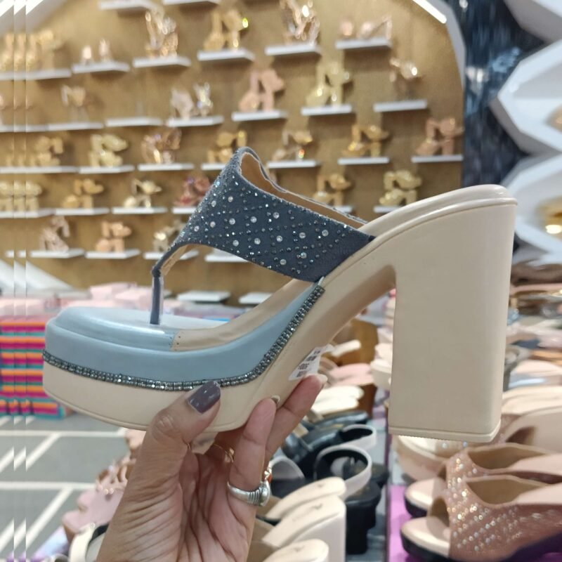 High heels sandals, gray color, star stone design