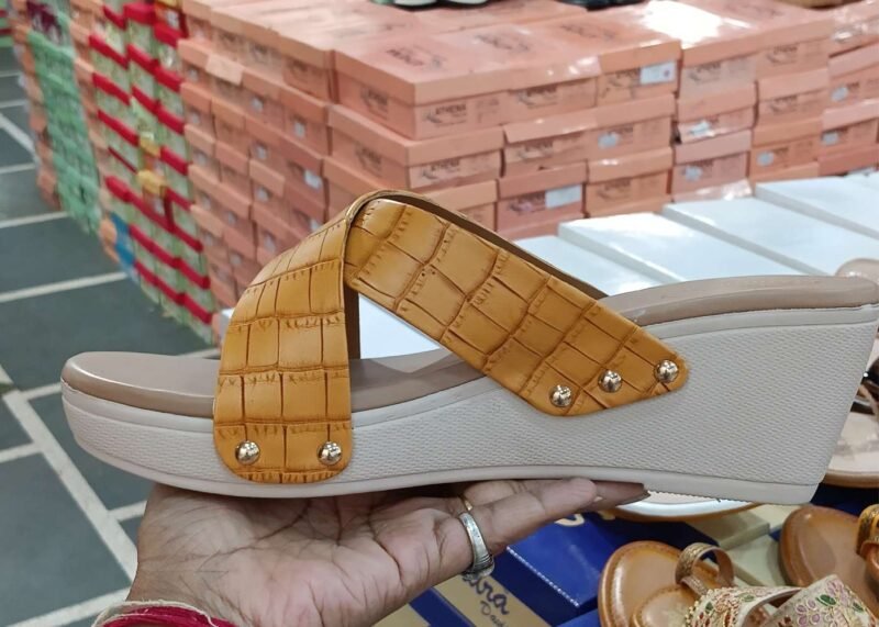 Cross Strap Platform Sandals, Thick Sole With Yellow Straps & Crocodile Texture