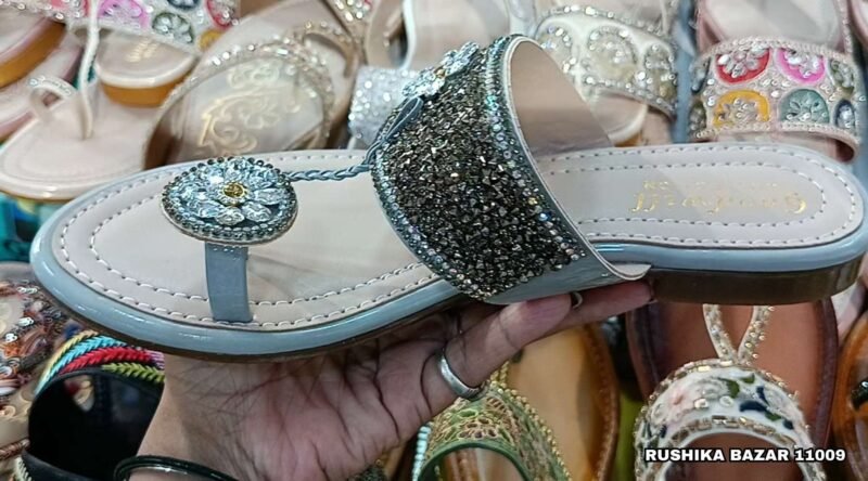 Stone Design Kolhapuri Chappal For Women Under 300/ Best Quality Latest Fashion of Kolhapuri (Gray) - Image 4