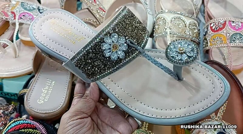 Stone Design Kolhapuri Chappal For Women Under 300/ Best Quality Latest Fashion of Kolhapuri (Gray) - Image 5