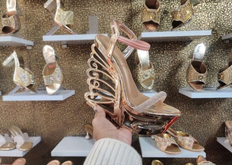 Butterfly-Wing's Design High Heels For Bridal Or Women Wedding Sandals (Golden) - Image 3