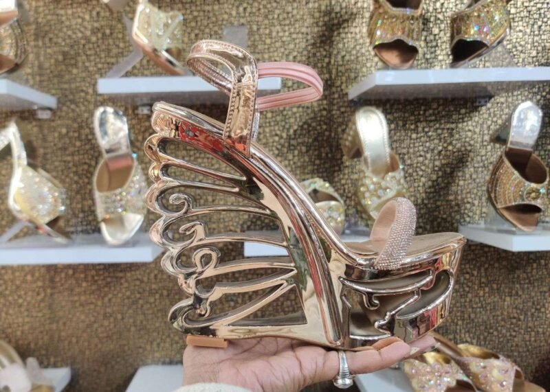 Butterfly-Wing's Design High Heels For Bridal Or Women Wedding Sandals (Golden)