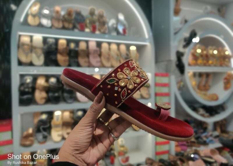 Stylish And Comfortable Embroidered Velvet Sandals for Women (Red )