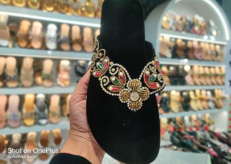 Velvet Fancy Sandals New Design/ Heavy Embroidery Work Beautiful Slippers for Women (black) - Image 4