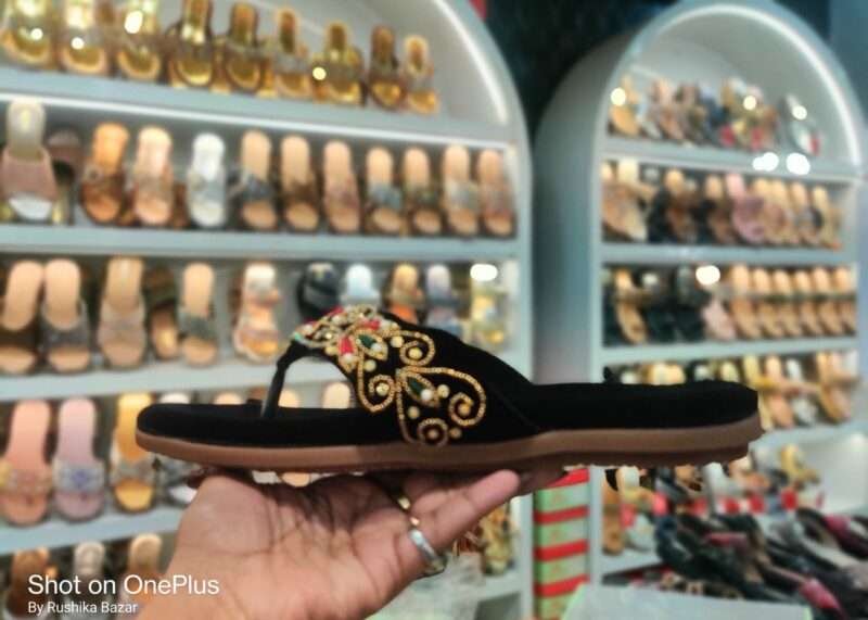 Velvet Fancy Sandals New Design/ Heavy Embroidery Work Beautiful Slippers for Women (black) - Image 3