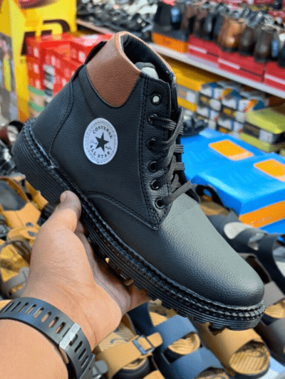 Lace up black long high ankle boots for men by Rushika Bazar