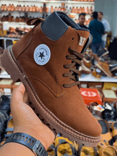 Lace up brown long high ankle boots for men by Rushika Bazar