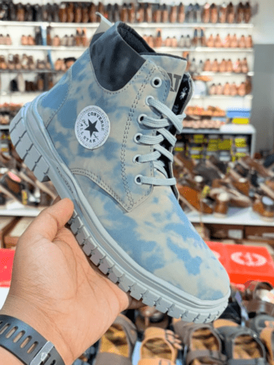 Lace up sky blue long high ankle boots for men by Rushika Bazar