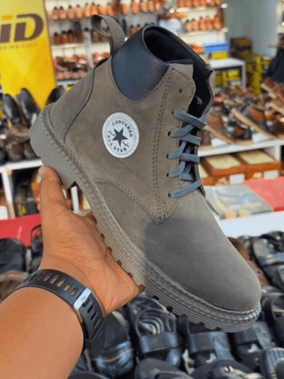 Lace up gray long high ankle boots for men by Rushika Bazar