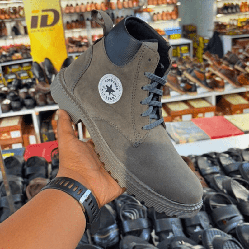 Lace up gray long high ankle boots for men by Rushika Bazar