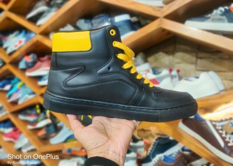 ID Sneakers Shoes For Men/ Lace Up Black-Yellow High Top Sneaker Shoes - Image 3