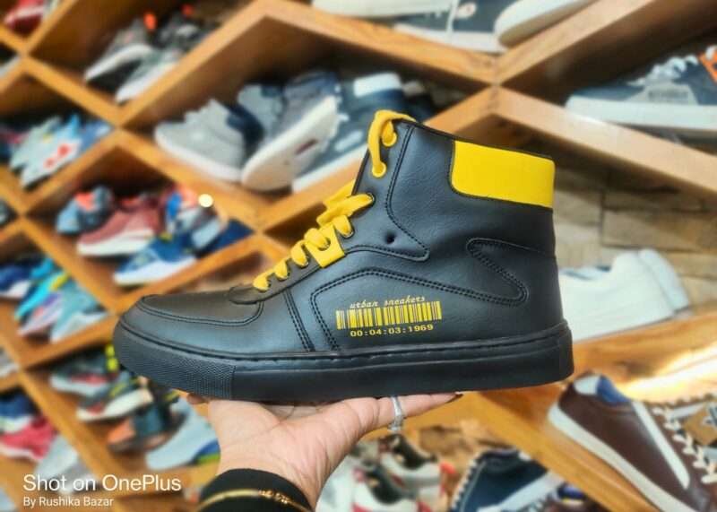 ID Sneakers Shoes For Men/ Lace Up Black-Yellow High Top Sneaker Shoes