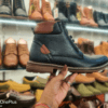 Black leather long boot with brown stripe, tiger hill
