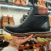 Black leather long boot with brown stripe, tiger hill
