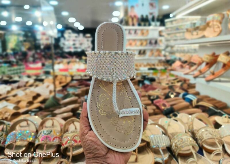 White Moti Design Fancy Kolhapuri Chappal/ Stylish Slippers Under 300
