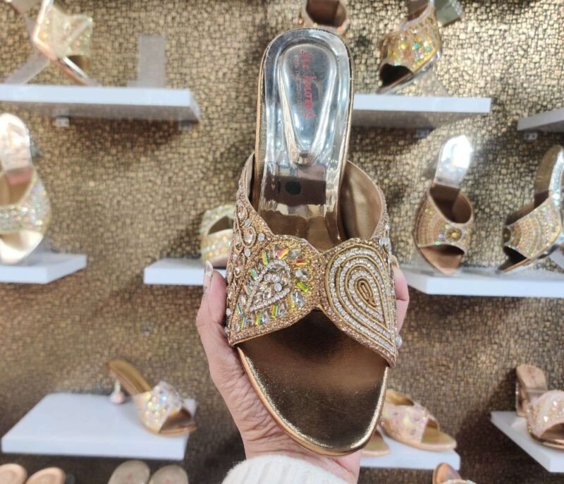 Golden Square Heels Party Wear Sandals for Women (Latest Design) - Image 3