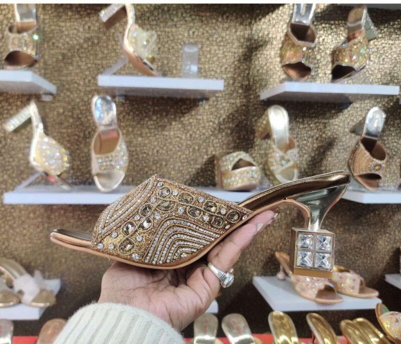 Golden Square Heels Party Wear Sandals for Women (Latest Design)