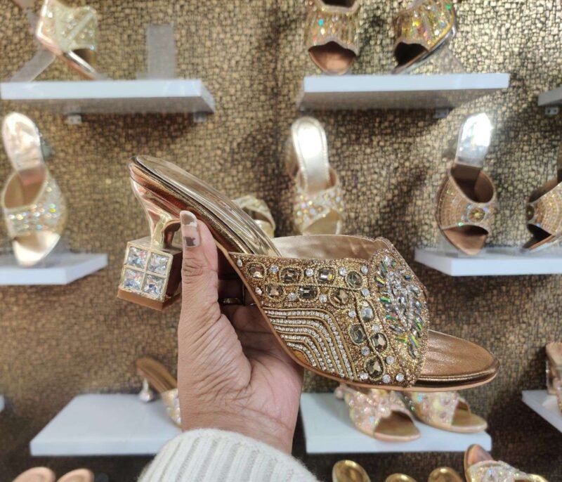 Golden Square Heels Party Wear Sandals for Women (Latest Design) - Image 2