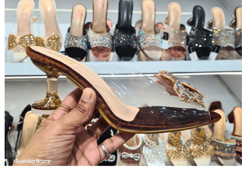 Brown Flower Glitter Sandals Party Wear - Women's Fashion - Image 2