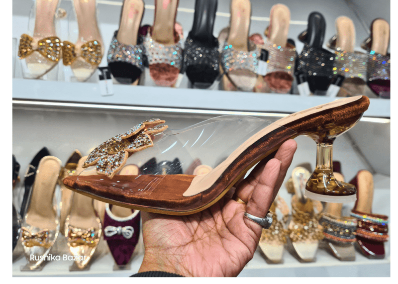 Brown Flower Glitter Sandals Party Wear - Women's Fashion - Image 4