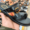 black buckle sandal slipper for men, featuring a faux leather finish, cushioned sole, and durable anti-slip rubber base