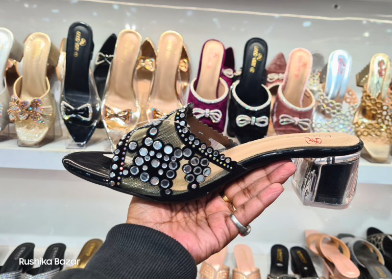 Black Net Design Party Wear Sandals for Women