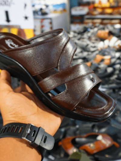 PU Leather Chappal For Men - Flip Flops Slipper Brown (Solid Design)