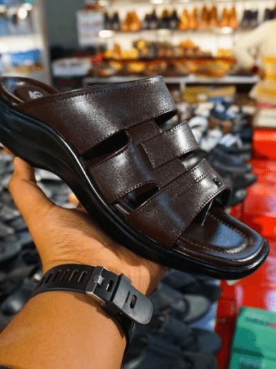 PU Leather Chappal For Men - Flip Flops Slipper Brown